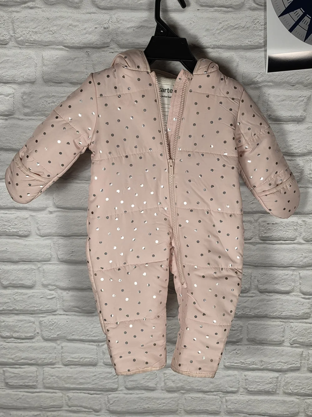 Carter's Light Pink Metallic Dot Puffer One-Piece Bunting